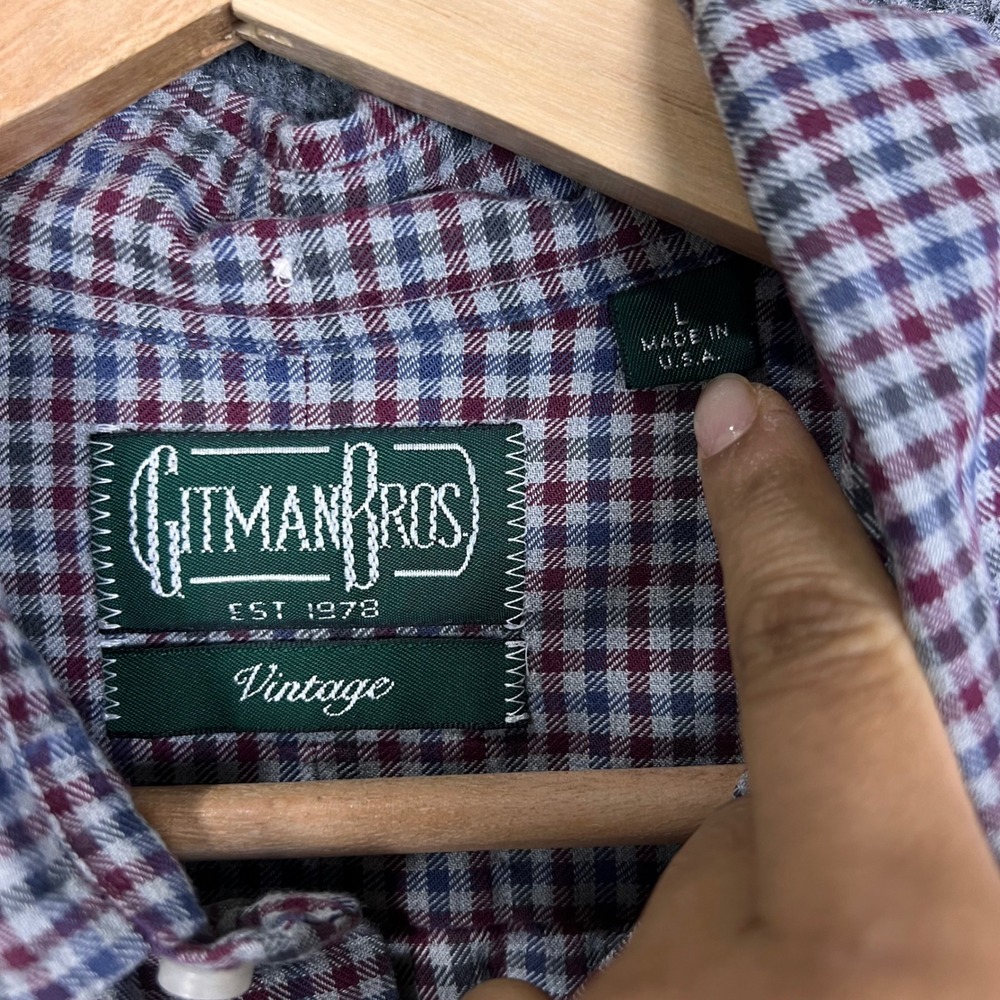 Gitman Bros Vintage Button Down Shirt Mens Large Red Blue Gingham Excellent USA - Picture 7 of 8